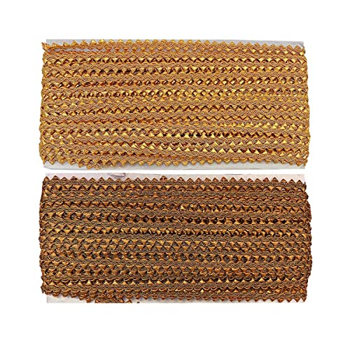 EmbroideryMaterial Golden Samosa Design Gota Patti Trim Lace Rolls for Saree, Blouse, Kurti & Dresses (Dark Gold & Antique Gold, 1.1CM Width, 2 Rolls, 18 Meters/Roll) - Image 1