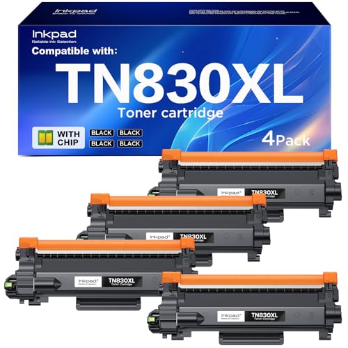 iNKPAD TN830XL TN830 Compatible Toner Cartridge for HL-L2460DW DCP-L2640DW Replacement for Brother TN-830 XL/V/R Toner Cartridges with MFC-L2820DW HL-L2400D HL-L2405W HL-L2460DWXL Printers (4Pack, Black) - Image 1