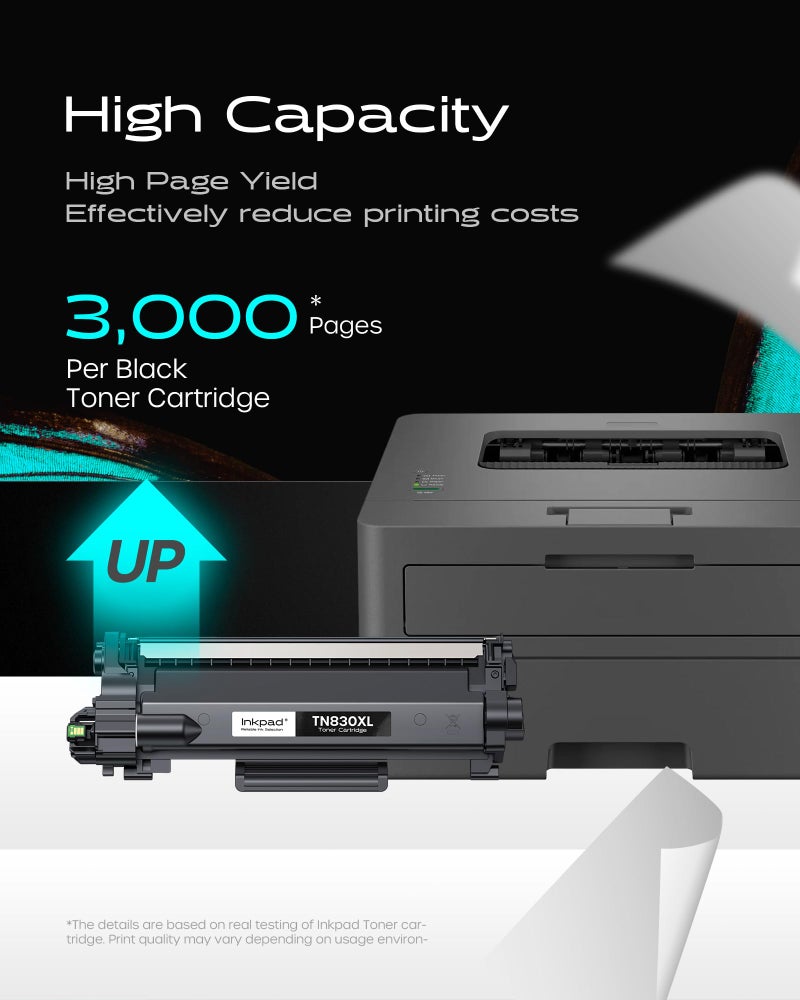 iNKPAD TN830XL TN830 Compatible Toner Cartridge for HL-L2460DW DCP-L2640DW Replacement for Brother TN-830 XL/V/R Toner Cartridges with MFC-L2820DW HL-L2400D HL-L2405W HL-L2460DWXL Printers (4Pack, Black) - Image 2