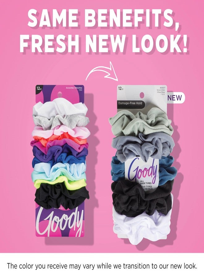 Goody Ouchless Scrunchies for Women - 12 Ct, Assorted Cool Tones, Damage-Free & Secure Hold Hair Ties, Gentle Hair Accessories for Women & Men, All Day Comfort, All Hair Types - Image 2