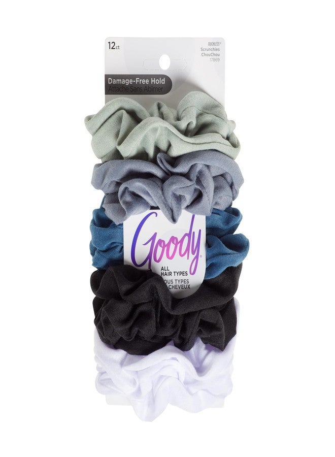 Goody Ouchless Scrunchies for Women - 12 Ct, Assorted Cool Tones, Damage-Free & Secure Hold Hair Ties, Gentle Hair Accessories for Women & Men, All Day Comfort, All Hair Types - Image 1