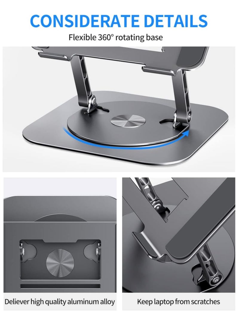 Generic - Adjustable Laptop Stand with 360 Degree Rotating Base Foldable Design Practical and Comfortable Compatible with MacBook Pro/Air Notebook up to 16 inch, Grey - Image 1
