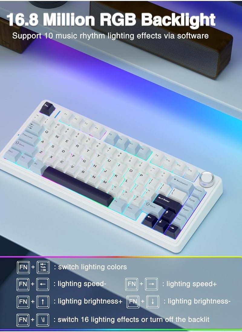 أولا - لوحة مفاتيح ميكانيكية لاسلكية F75 مع لوحة مفاتيح ألعاب بإضاءة خلفية RGB - Image 1