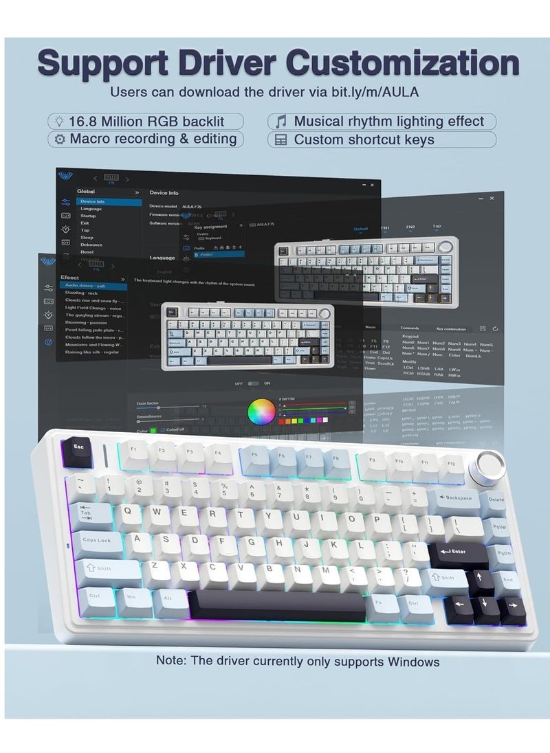 أولا - لوحة مفاتيح ميكانيكية لاسلكية F75 مع لوحة مفاتيح ألعاب بإضاءة خلفية RGB - Image 1