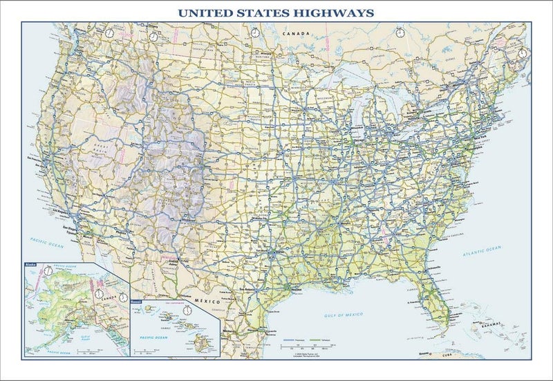 USA Interstate Highways Wall Map - 22.75" x 15.5" Paper