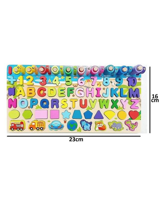 Smoneo 6 In 1 Wooden Alphabet Numbers Shapes Sorting&Stacking Fishing Game; Early Learning Montessori Puzzle Blocks Toy For 3+ Year Kids  - Image 4