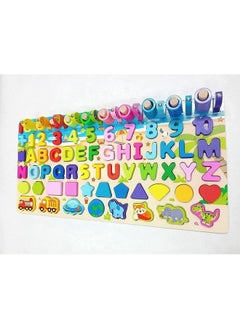 Smoneo 6 In 1 Wooden Alphabet Numbers Shapes Sorting&Stacking Fishing Game; Early Learning Montessori Puzzle Blocks Toy For 3+ Year Kids  - Image 2