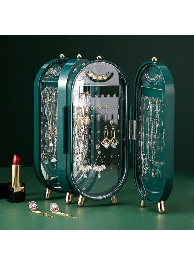Foldable Jewelry Boxes for Women with Mirror Jewelry Earrings Necklace Ring Storage Box Creative Folding Screen Storage Rack - Image 1