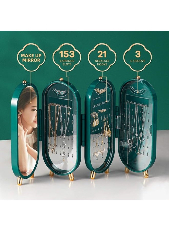Foldable Jewelry Boxes for Women with Mirror Jewelry Earrings Necklace Ring Storage Box Creative Folding Screen Storage Rack - Image 2