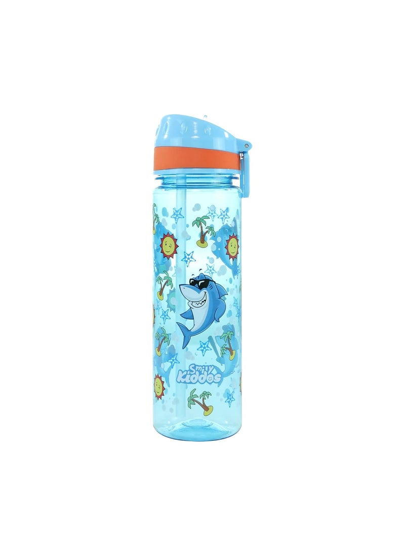 SMILY KIDDOS - Smily Kiddos 650 ML Straight Water Bottle Nozzle Happy Shark Theme Kids Water Bottle Dishwasher Safe Water Bottle Leak Proof Flip Top Lid Water Bottle - Image 1