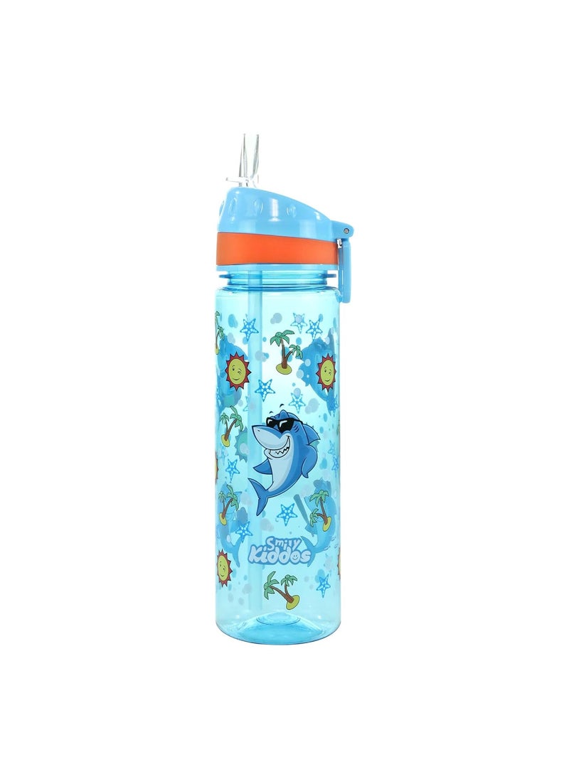 SMILY KIDDOS - Smily Kiddos 650 ML Straight Water Bottle Nozzle Happy Shark Theme Kids Water Bottle Dishwasher Safe Water Bottle Leak Proof Flip Top Lid Water Bottle - Image 1