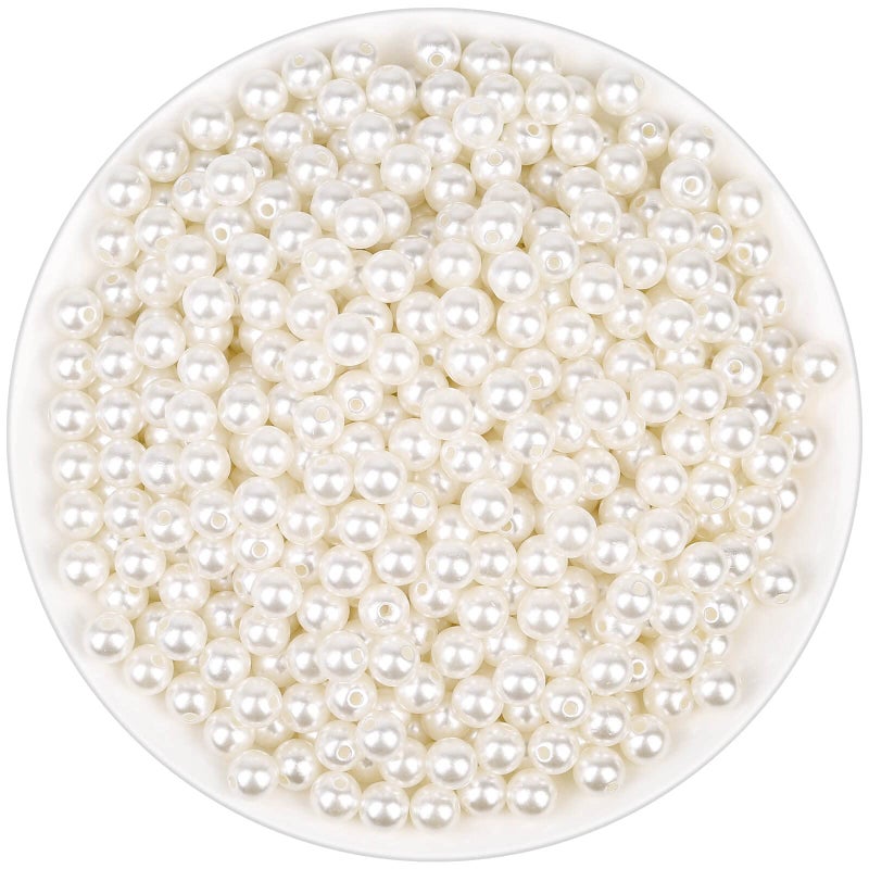 Anezus Ivory Faux Fake Pearls 8 MM Sew on Pearl Beads with Holes for Jewelry Making Bracelets Necklaces Hairs Crafts Decoration and Vase Filler 800pcs