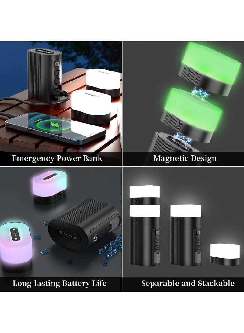 SYOSI فانوس تخييم LED قابل لإعادة الشحن، ضوء خيمة محمول، 11 وضع إضاءة، بنك طاقة 6000mAh، مع قاعدة مغناطيسية، فانوس كهربائي للتخييم والمشي في الطبيعة والطوارئ (أسود) - Image 4