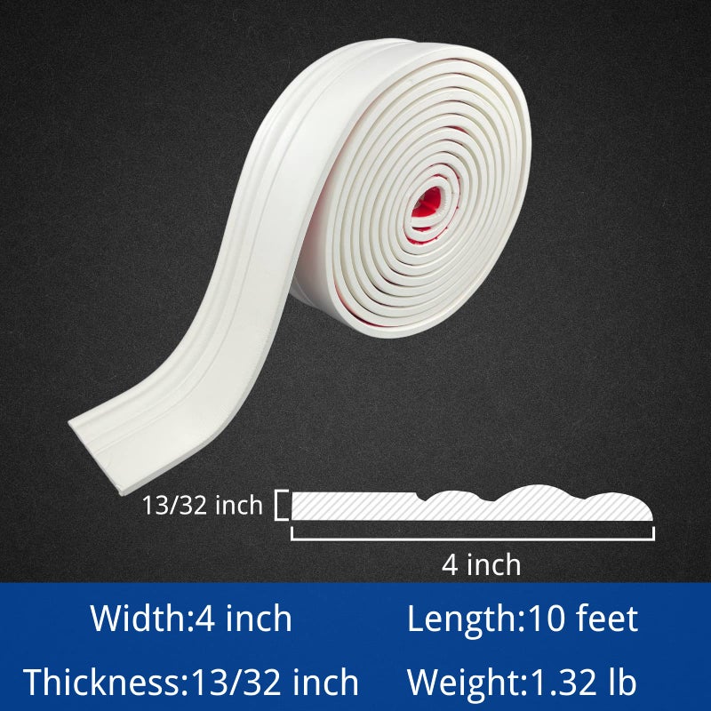 COUKIU Flexible Baseboard Molding Trim, Peel and Stick Rubber Wall Base Moulding Trim, 4 Inch x 10 Feet Self-Adhesive Vinyl Wall Base Cove Base (Creamy White) - Image 2