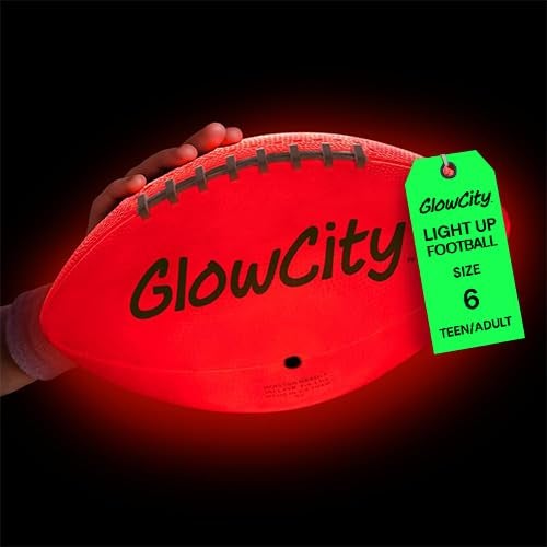 GlowCity Glow in The Dark Football - Size 6 Light Up LED Ball for Teen Boys & Adults - Cool Sports Gift for Night Outdoor Games - Birthday Gifts Ideas for Teen Boys Teenager Ages 12 13 14 15 16 17 18 - Image 1
