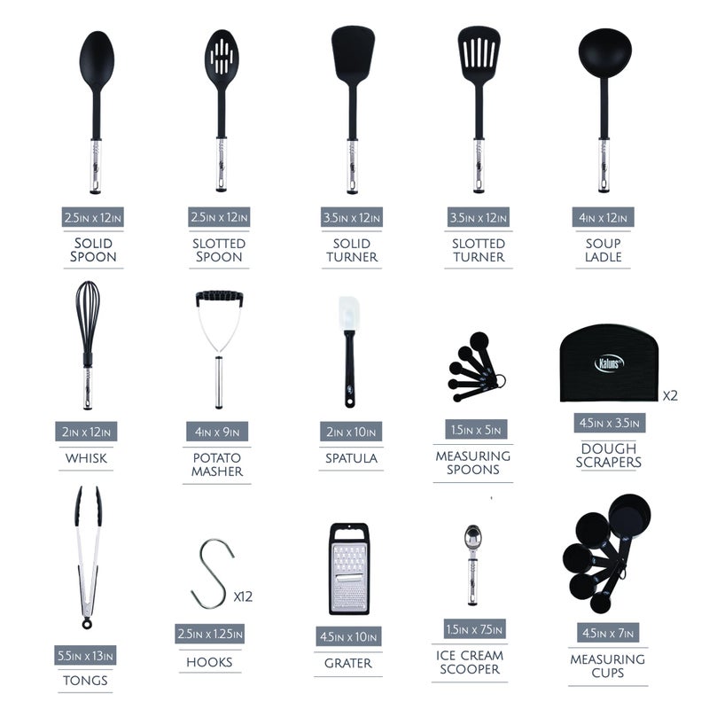 Kaluns Kitchen Utensils Set 35 PCS Cooking Utensils Set, Nonstick and Heat Resistant Nylon Stainless Steel Silicone Spatula Set - Kitchen Gadgets Home Essentials Kitchen Accessories, Apartment Must Haves - Image 2
