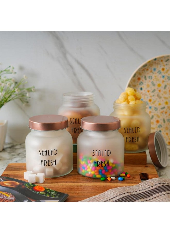 Femora Femora Frost Round Glass Jars for Kitchen| Kitchen Storage Jar| Stainless Steel Airtight Lids | 1 Year Warranty| Jars for Snacks, Fry Food, Masala, Spice, Pickles, Cookies| 700ml | Set of 6 | Golden - Image 3
