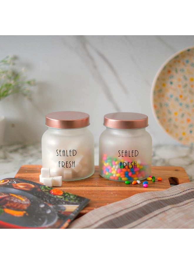 Femora Femora Frost Round Glass Jars for Kitchen| Kitchen Storage Jar| Stainless Steel Airtight Lids | 1 Year Warranty| Jars for Snacks, Fry Food, Masala, Spice, Pickles, Cookies| 700ml | Set of 6 | Golden - Image 2