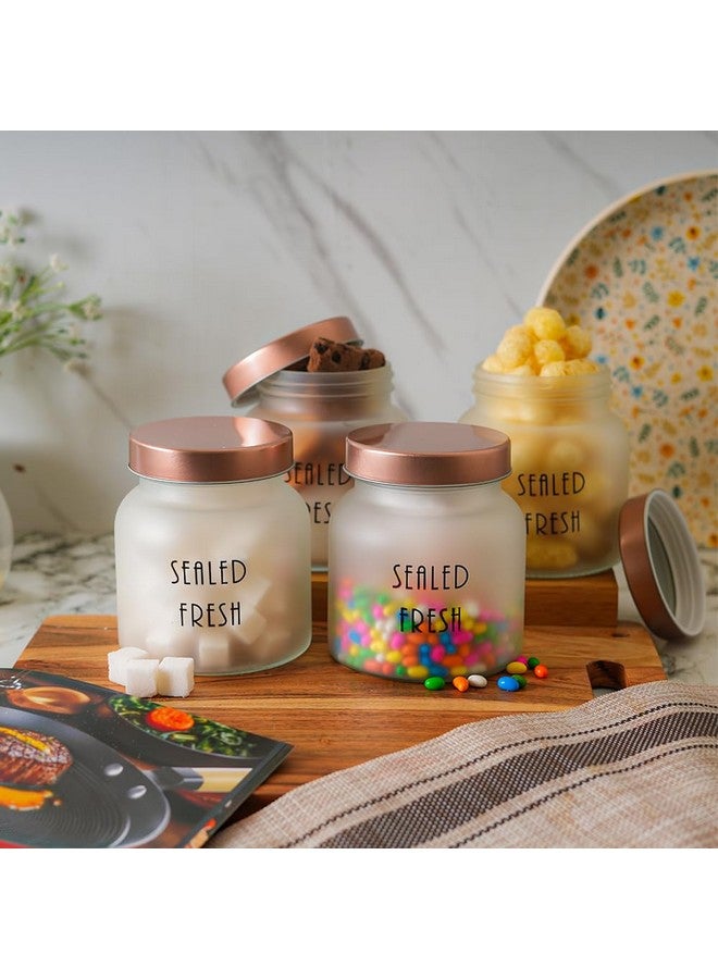 Femora Femora Frost Round Glass Jars for Kitchen| Kitchen Storage Jar| Stainless Steel Airtight Lids | 1 Year Warranty| Jars for Snacks, Fry Food, Masala, Spice, Pickles, Cookies| 700ml | Set of 6 | Golden - Image 4