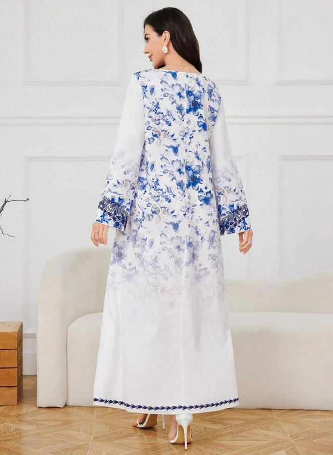 Take Two Floral Print Long Sleeve Maxi Jalabiya