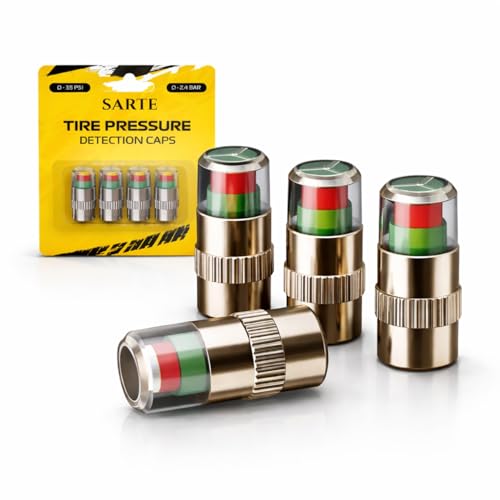 SARTE Car Tyre Pressure Indicator Valve Caps for Bikes & Cars Visual Air Pressure Alert (Green/Yellow/Red) Leak-Proof Design Universal Fit Pack of 4 - Image 1