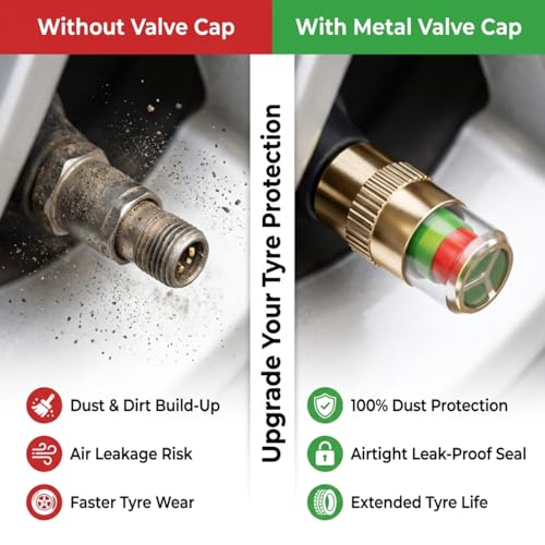 SARTE Car Tyre Pressure Indicator Valve Caps for Bikes & Cars Visual Air Pressure Alert (Green/Yellow/Red) Leak-Proof Design Universal Fit Pack of 4 - Image 5