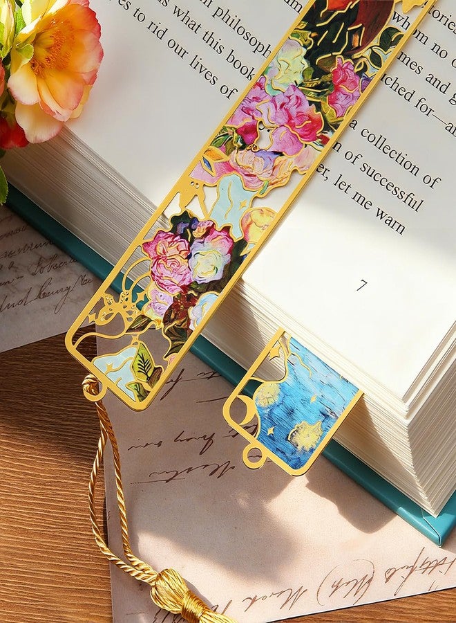 Kinsound Updated 4pcs Metal Bookmarks with Tassel, Golden Van Gogh Monet Oil Painting Theme Cute Book Markers for Reading Women, Book Lovers, Reading Accessories Gifts for Book Lovers - Image 3