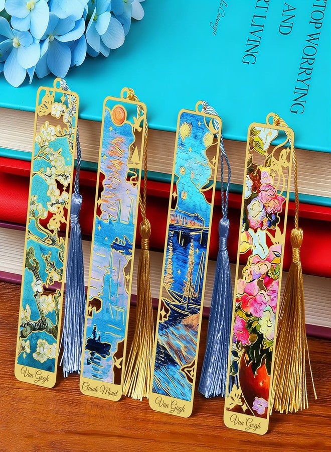 Kinsound Updated 4pcs Metal Bookmarks with Tassel, Golden Van Gogh Monet Oil Painting Theme Cute Book Markers for Reading Women, Book Lovers, Reading Accessories Gifts for Book Lovers - Image 1