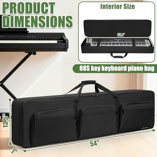 LASUK 88 key Keyboard Case (Size:54"x7"x13.5"), Keyboard Gig Bag Case with Adjustable Straps and 6-Pocket for Keyboard Accessaries, 88 key Electric Piano Keyboard Gig Bag - Image 2