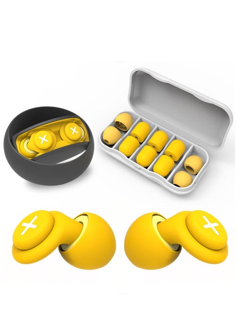 Noise Reduction Ear Plugs-40 dB Noise Cancelling Reusable Hearing Protection in Flexible Silicone for Sleeping, Traveling, Concerts, Work & Swimming,3 Wearing Styles, Yellow