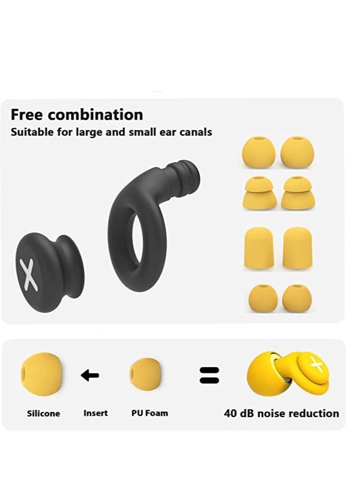 KASTWAVE - Noise Reduction Ear Plugs-40 dB Noise Cancelling Reusable Hearing Protection in Flexible Silicone for Sleeping, Traveling, Concerts, Work & Swimming,3 Wearing Styles, Yellow - Image 1