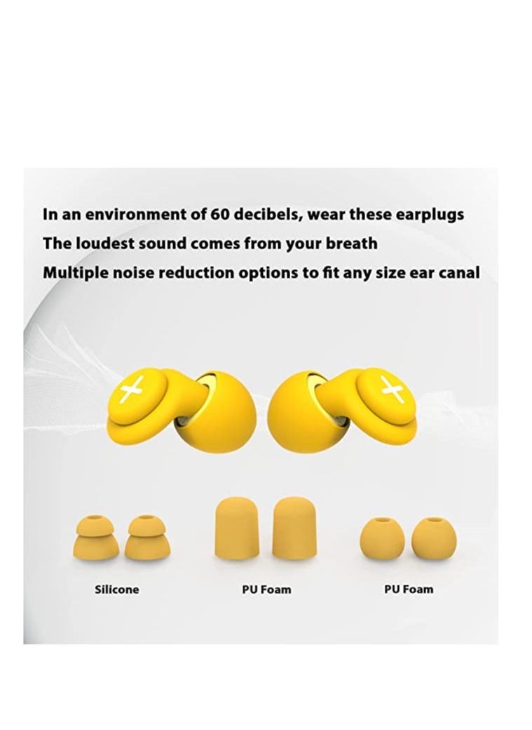 KASTWAVE - Noise Reduction Ear Plugs-40 dB Noise Cancelling Reusable Hearing Protection in Flexible Silicone for Sleeping, Traveling, Concerts, Work & Swimming,3 Wearing Styles, Yellow - Image 1