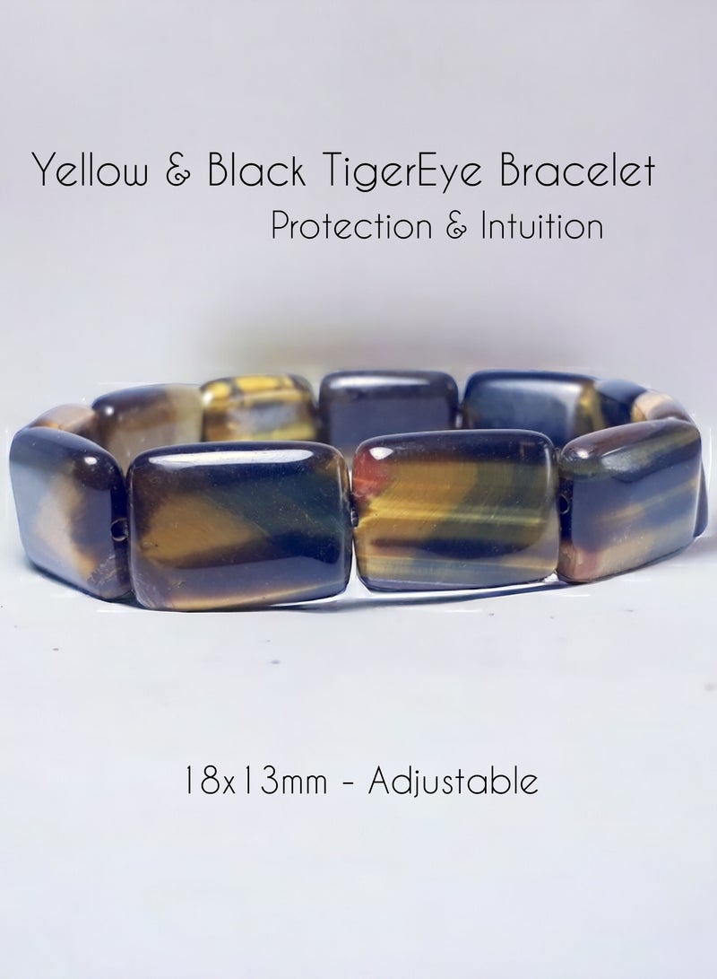 HADIGEMS 18x13mm Premium Natural Black Yellow Tiger Eye Strech Bracelet - Image 1