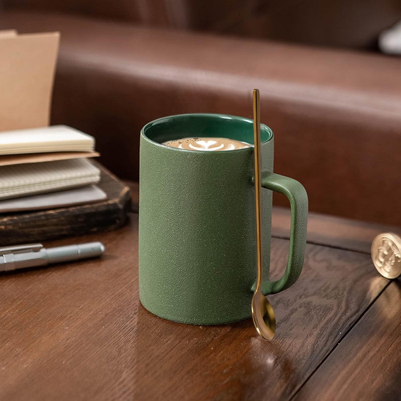 fMBB Coffee Mugs Matte Frosted Porcelain Tea Cup Home Office Restaurant Drinking Cups with Long Small Cute Coffee Spoons Set of 2 2 Mugs 2 Spoons Safe for Microwave  Dishwasher Gift Ideas GreenGold - Image 3