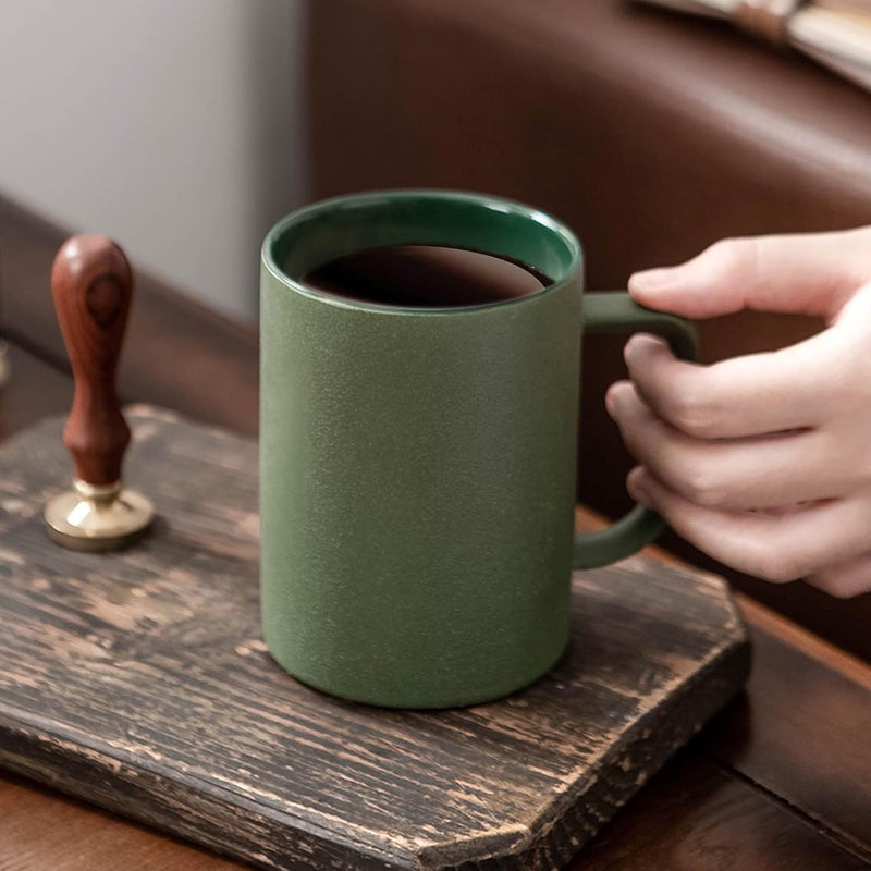 fMBB Coffee Mugs Matte Frosted Porcelain Tea Cup Home Office Restaurant Drinking Cups with Long Small Cute Coffee Spoons Set of 2 2 Mugs 2 Spoons Safe for Microwave  Dishwasher Gift Ideas GreenGold - Image 5
