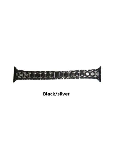 Applicable To IWatch8 Smart For Apple Watch S7 Strap For Apple Three Beads Diamond For Applewatch1-8 Generation Se-Color:Black + Silver 41/40/38MM