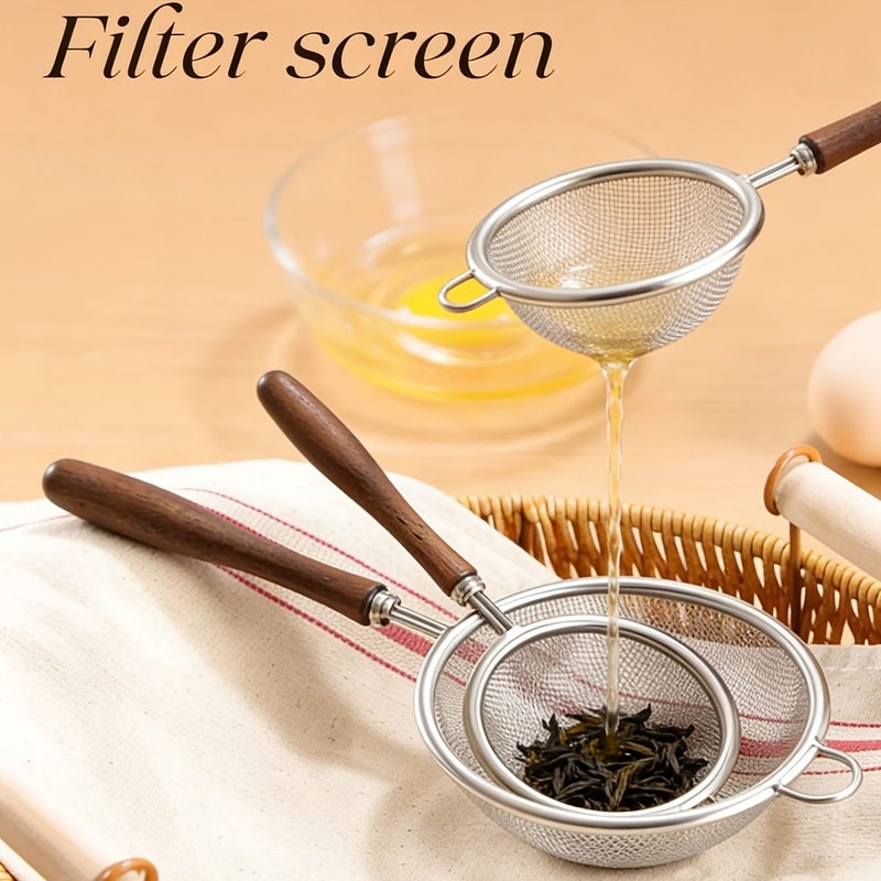 Silvery Large Wooden Handle Slotted Spoon Kitchen Strainer Fine Mesh Skimmer for Soy Milk Foam and Oil Sediment - Image 5