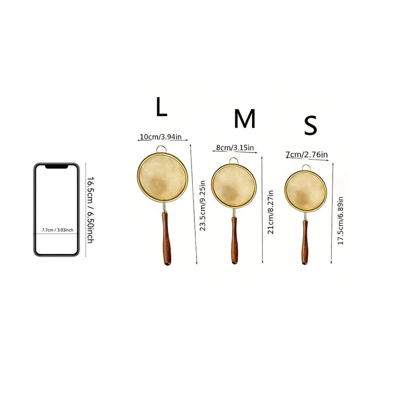 Silvery Large Wooden Handle Slotted Spoon Kitchen Strainer Fine Mesh Skimmer for Soy Milk Foam and Oil Sediment - Image 3