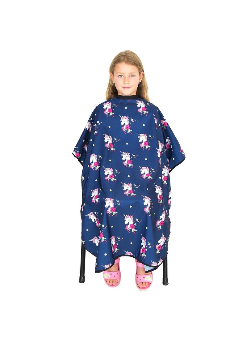 Salon Supply Co - Hair Cutting Cape for Kids  Unicorns Print  Water Resistant Salon Cape  Snap Closure  Kids Haircut Cape  Barber Cape for Kids  Kids Hair Cape - Image 1
