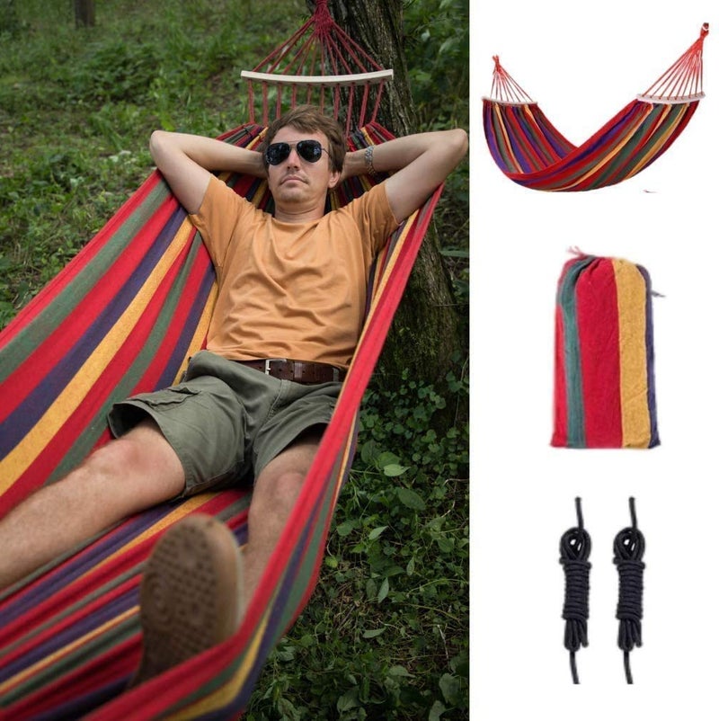 Deoxys HammockIndoor Hammock SinglePerson Large Canvas Cotton Hammock with Carry Bag for Patio Porch Garden Backyard Lounging Outdoor and IndoorSingle Person - Image 1