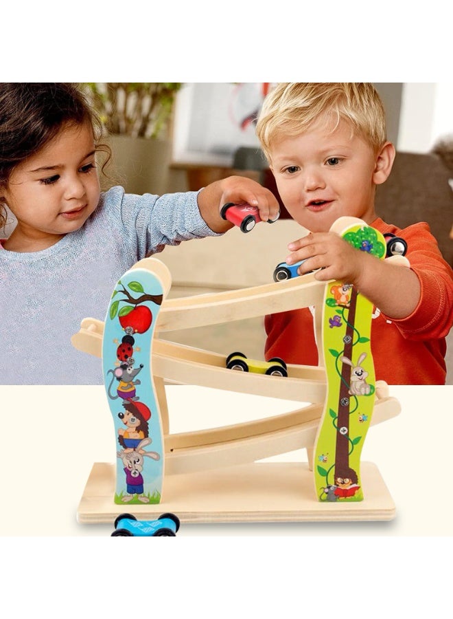general Toddler Toys for 1 2 Year Old Boy and Girl Gifts Wooden Race Track Car Ramp Racer with 4 Mini Car - Toddler Race Car Ramp Toy Set is A Great Gift for Boys and Girls - Image 5