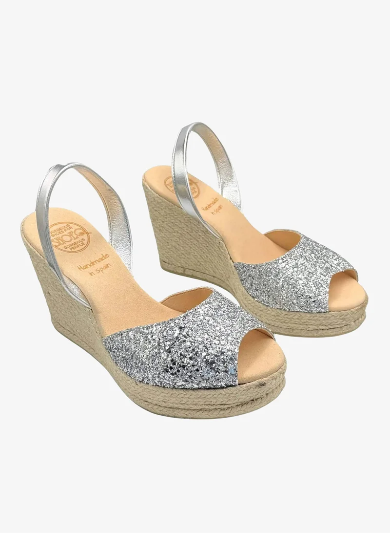 SHOEQ Silver Glitter Roxy Espadrille Wedge for Women | Best Price UAE