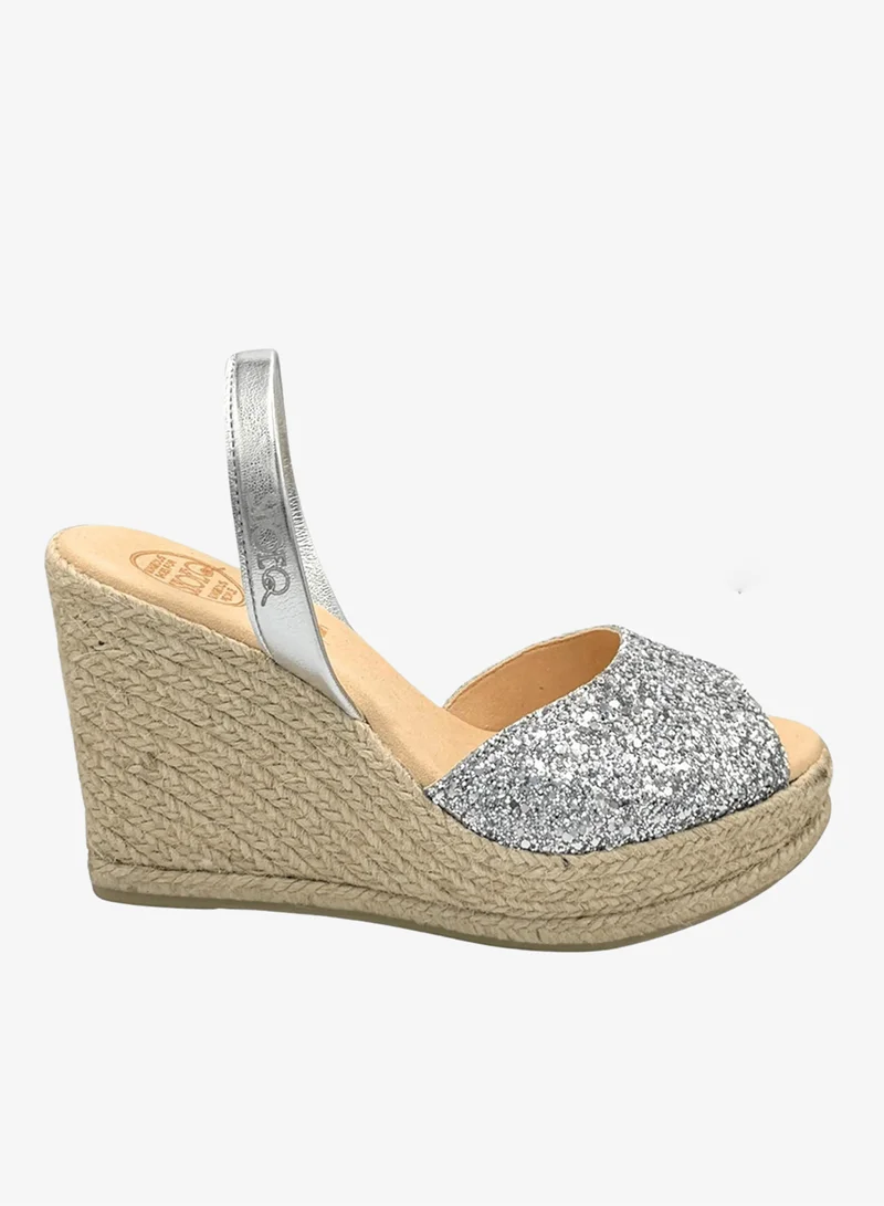 SHOEQ Silver Glitter Roxy Espadrille Wedge for Women | Best Price UAE