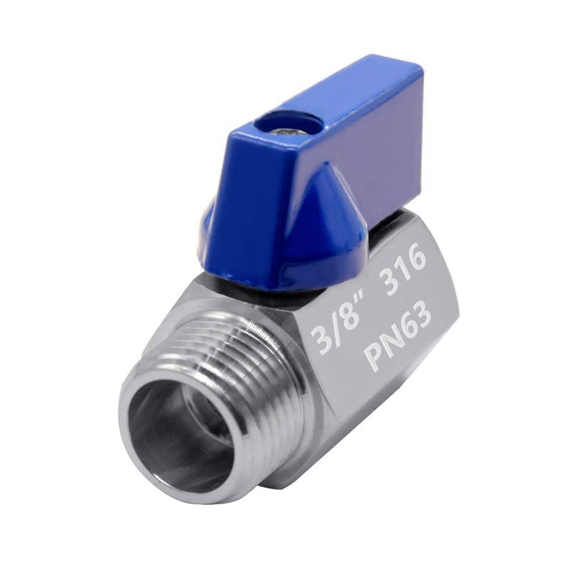 Beduan 3/8" Mini Ball Valve, 316 Stainless Steel Female x Male NPT Thread Shut-Off Valve(Pack of 1) - Image 1