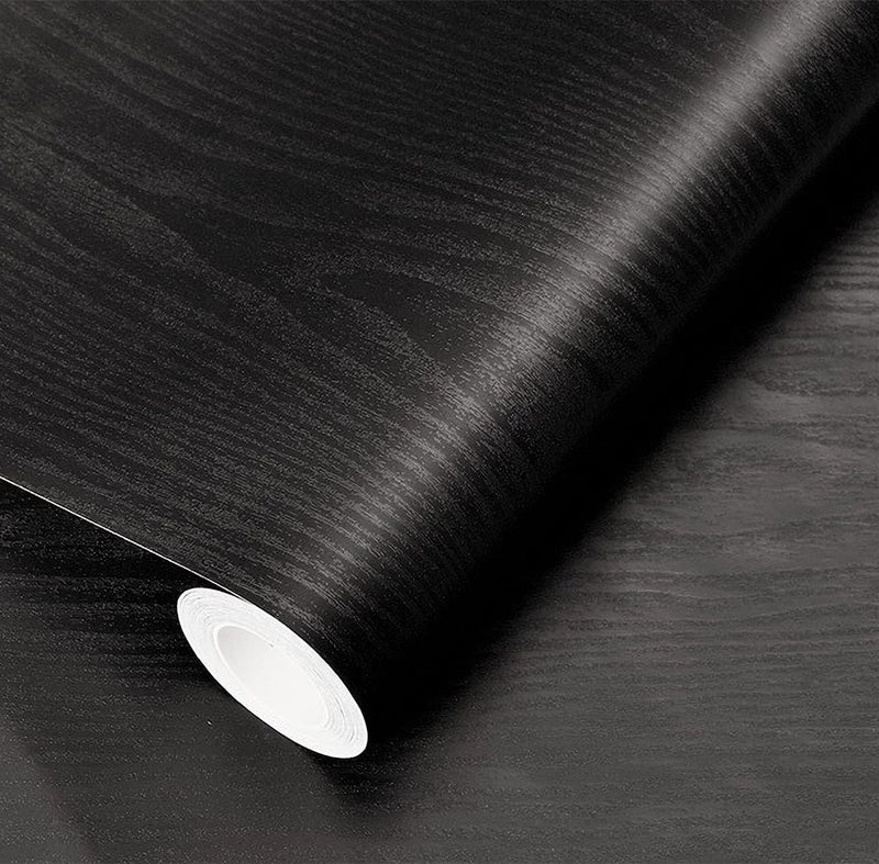 CREON Black Wood Grain Contact Paper Peel and Stick Wooden Look Self-Adhesive Wallpaper for Cabinets Countertops Shelf (Black Wood, 24X80 in) - Image 1