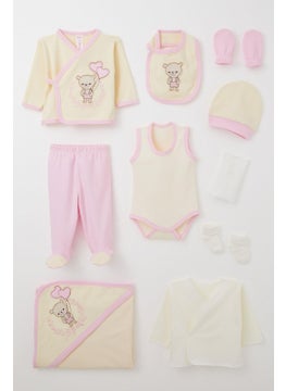 Breeze Baby Girl Hospital Delivery 10 Piece Love Themed Teddy Bear Embroidered 0-3 Months, Cream  - Image 1