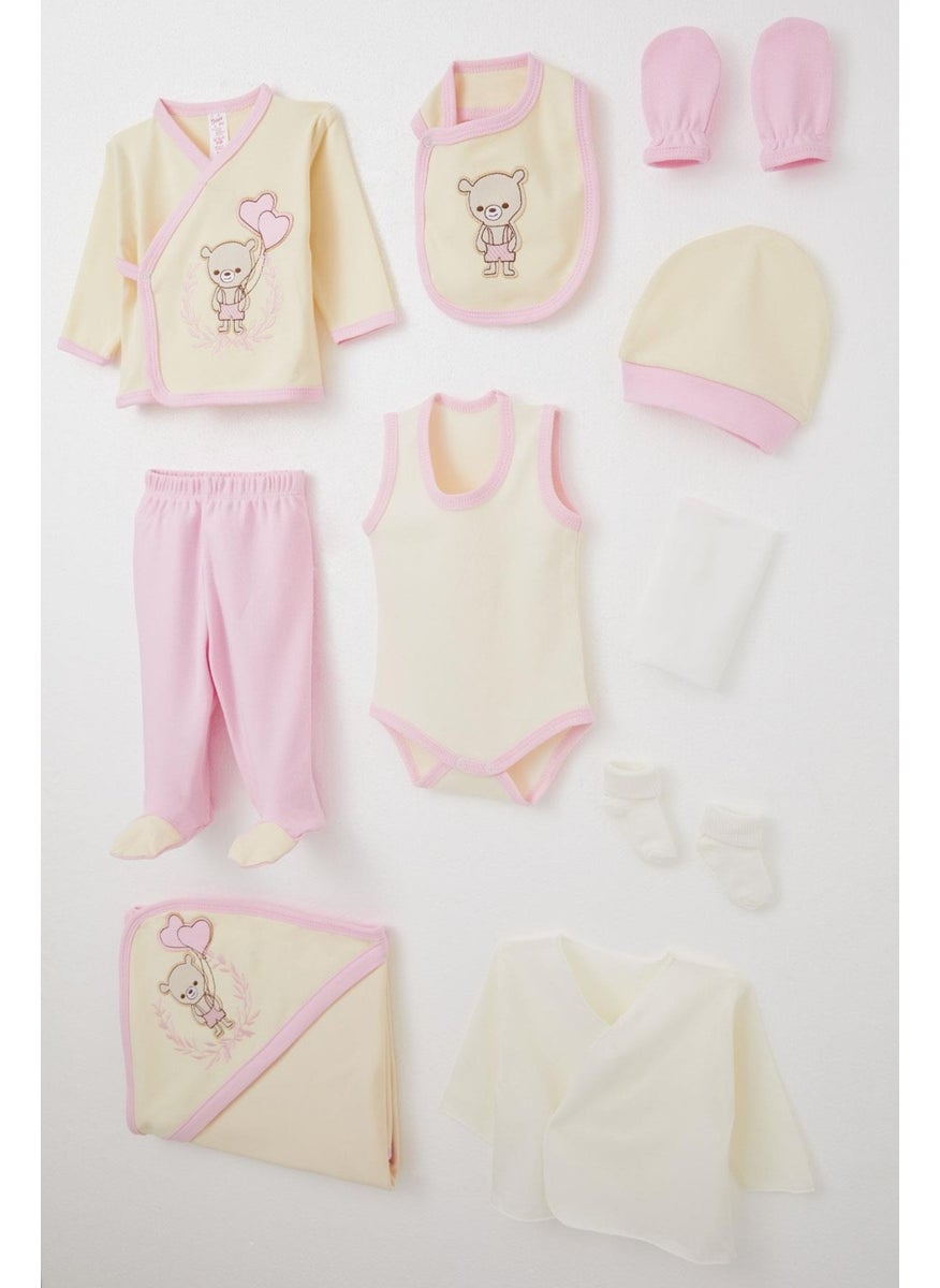 Breeze Baby Girl Hospital Delivery 10 Piece Love Themed Teddy Bear Embroidered 0-3 Months, Cream  - Image 2
