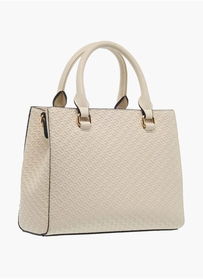 سيليست Womens Monogram Embossed Tote Bag With Detachable Strap And Zip Closure