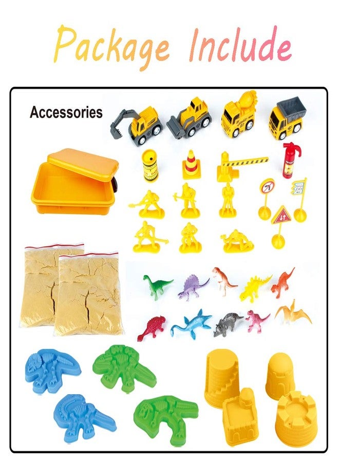 INvench Construction Dinosaur Play Sand Set - 38 Pieces Sensory Bin Sand Kit Include 2 lbs Magic Sand, Construction Vehicle, Dinsoaur Figures, Dinosaur & Castle Molds for 3 4 5 Year Old Toddlers Kids - Image 4