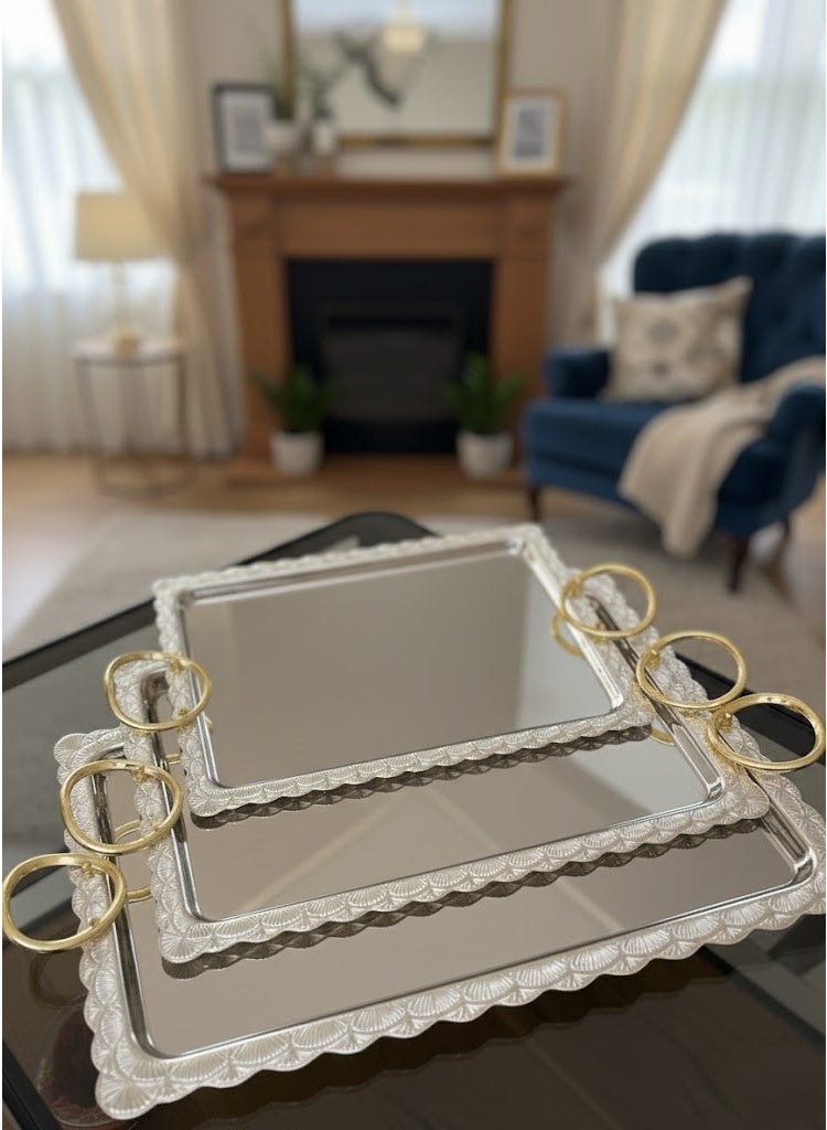 3 Pieces Steel Serving Tray Set Gold-Silver